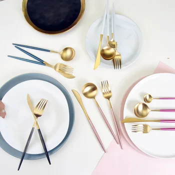 

Luxury Silver Golden Tableware Set 304 Stainless Steel Cutlery Sets Gold Silver Knife Forks Dinner Western-Style Cutleries 4pcs