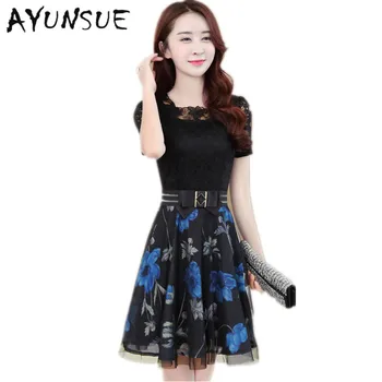 

2020 Blue Floral Dress Women Clothing Holl2017 Bow-knot Vestido Blue Summer Dresses Casual Short Sleeve Woman Dress Lace FYY369