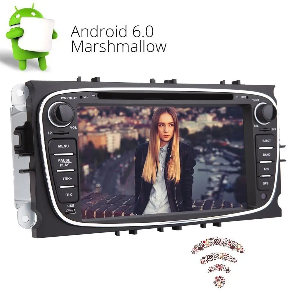 cheap for Ford 2Din Car Stereo Android 6.0 Capacitive Screen Car DVD Player GPS Navigation Head Unit Support WiFi Bluetooth OBD2 1080p