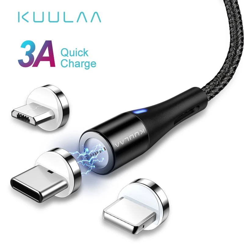 

KUULAA Magnetic Cable Micro USB C 3A Quick Charge Adapter For iPhone Samsung XiaoMi Charger Magnet Fast Charging USB Type-C Cord