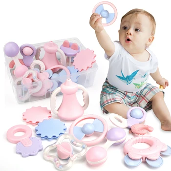 

Safe Can Boil Baby Soft Silicone Rattle Plastic Jingle Bell Toys Infant Teething Care Bite Teethers set Gift
