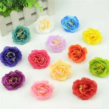 

100pcs Cheap 5cm Peony Mini Artificial Daisy Silk Flowers Heads For Wedding Decoration Headmade Scrapbooking Fake Rose Flower