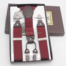 Бордовые мужские подтяжки, модные подтяжки, Подарочная коробка, регулируемые подтяжки на 4 зажима, мужские подтяжки, подарок, аксессуары для свадебной одежды