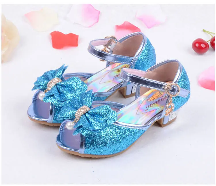 Малышей сандалии для девочек Дети горный хрусталь обувь цветок лето яркий блеск принцессы sandalias Menina EU26-37 Zapatillas ninas - Цвет: 526Blue