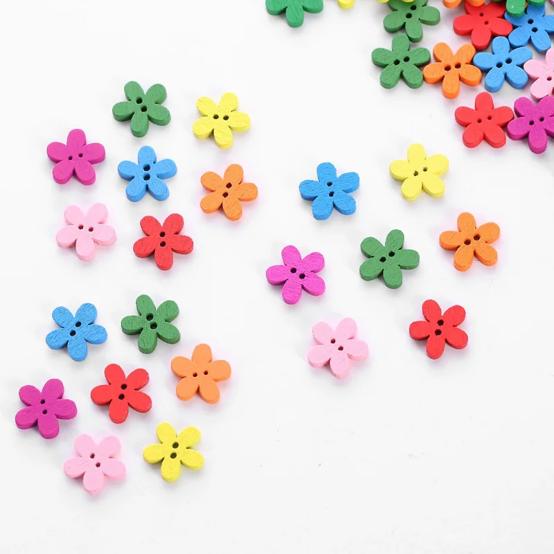

HOT 100pcs Wooden Buttons Mixed Adorable Colorful Flower Shape Sewing Buttons Scrapbook Craft LSF99