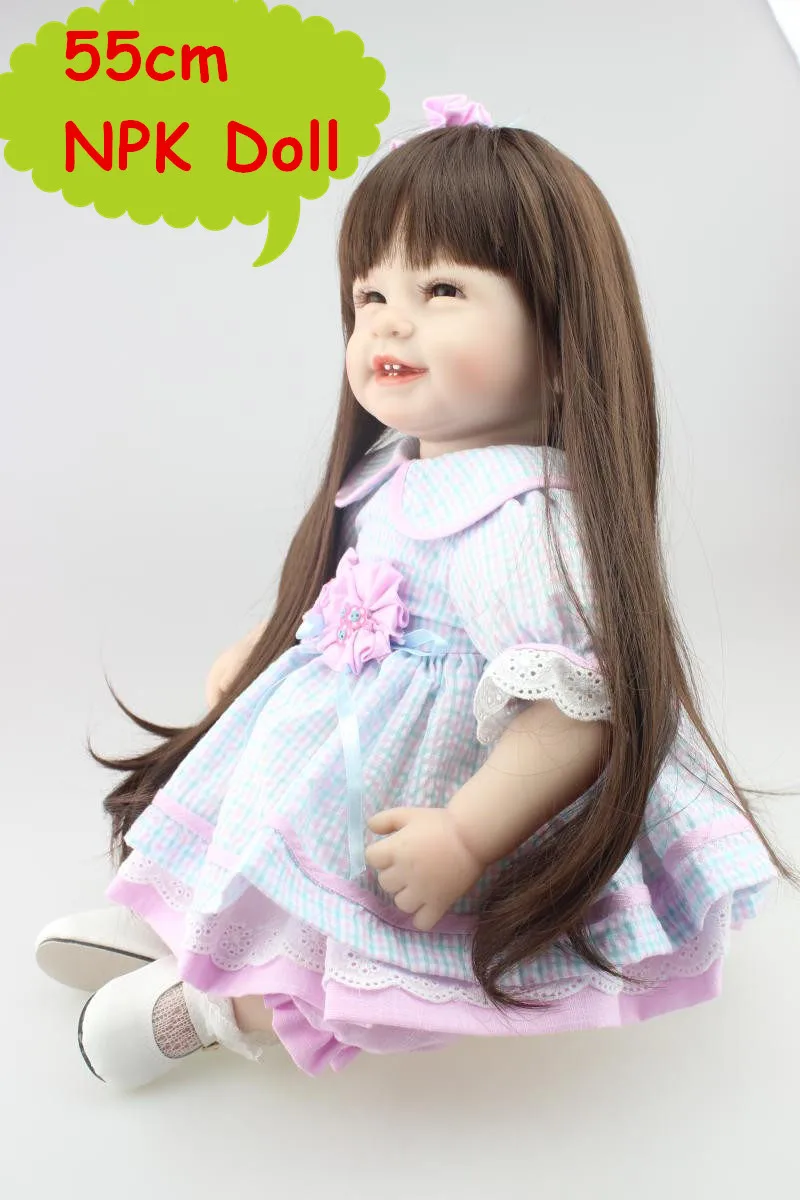 

Adorable NPK 55CM Silicone Reborn Toddler Doll Lifelike Sweet Long Hair Baby Girl Doll Toys For Bebe Girls Kids Playmate Boneca