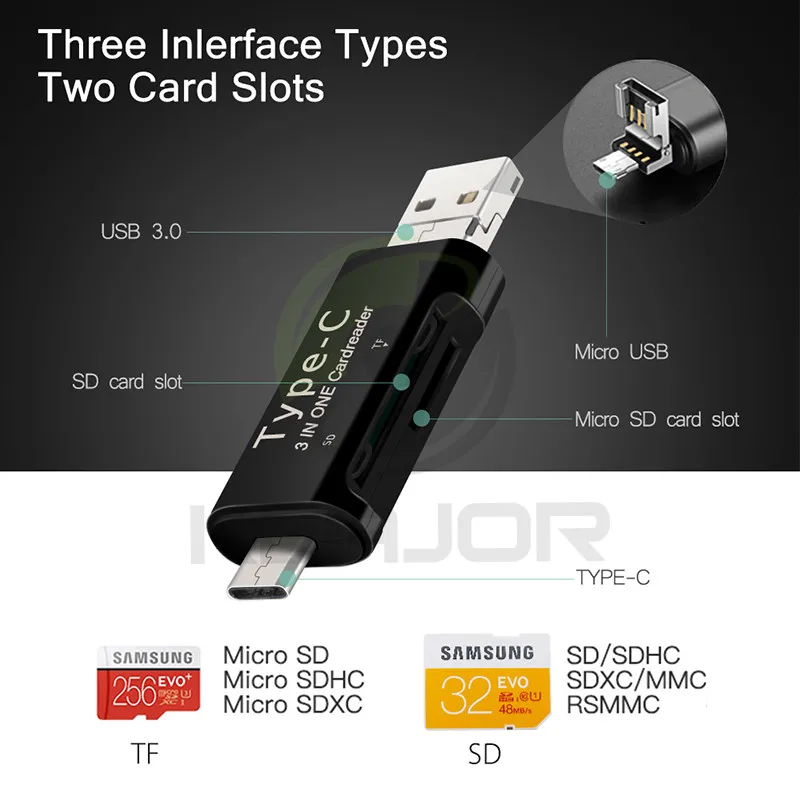 Keajor Micro& type-C& USB 3 в 1 OTG SD/TF высокоскоростной считыватель смарт-карт памяти Адаптер для телефона и шт., SD TF кард-ридер