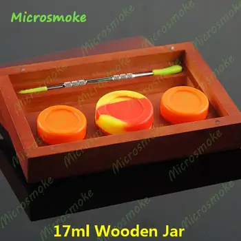 

Eco-friendly Square wooden jar with lids Storage Containers Bamboo Wooden Jar Box Container with Silicone Jars and Dab Tools