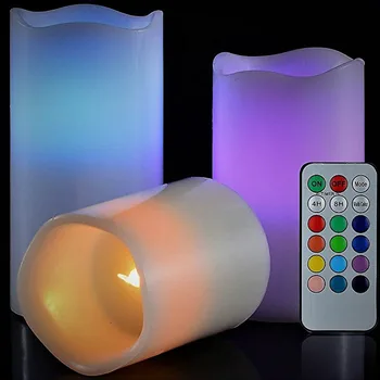 

Flickering Flameless Paraffin Wax Candles With battery remote controller Colorful Changing Colors LED Christmas Decor