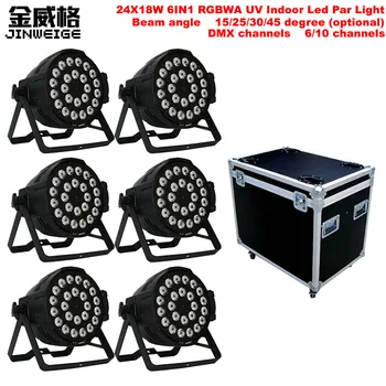 

Free Shipping 6pcs/lot With Flightcase Indoor 24x18w RGBWA UV 6in1 Led Par Light DMX512 LED Par Cans Stage Lighting Effect