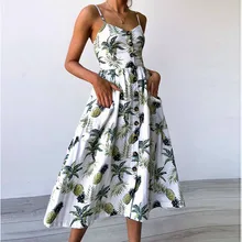 

2018 fashion Vintage Printed Dress Summer Beach Dresses women Chiffon Casual dress Sling Sleeveless dress for women vestidos