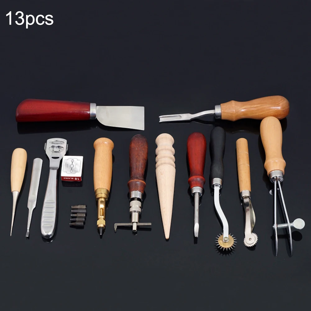 

13PCS Leather Sewing Tools Kit Leather Craft Tool Stitching Carving Working Sewing Saddle Groover leather craft tools set