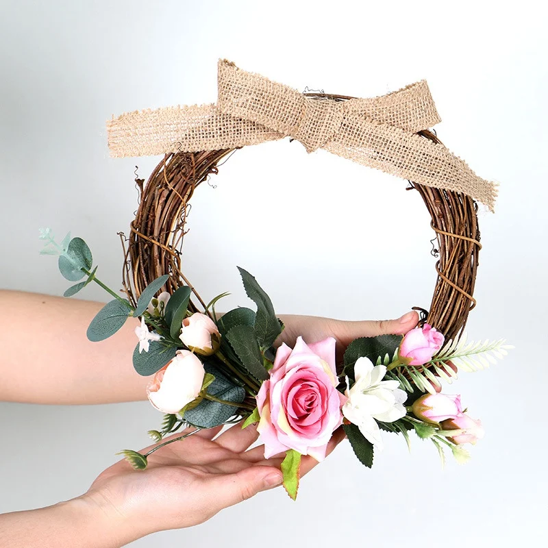 

10-Inch Artificial Rose Flower Garland Silk Roses Front Door Wreath Hanging Wedding Party Spring Decor Door Decoration