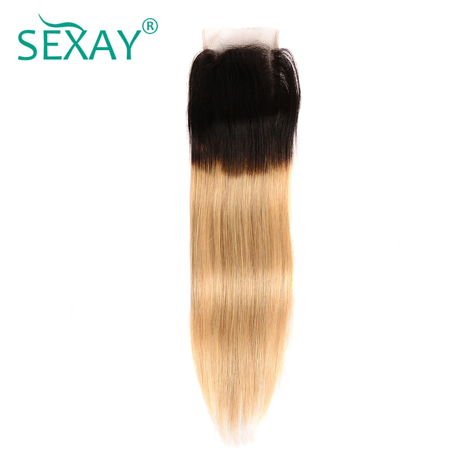 Sexay Ombre бразильский прямые волосы 4bundles не Волосы remy с закрытием T1B/27 Русый Ombre человеческих волос ткань с закрытием кружева