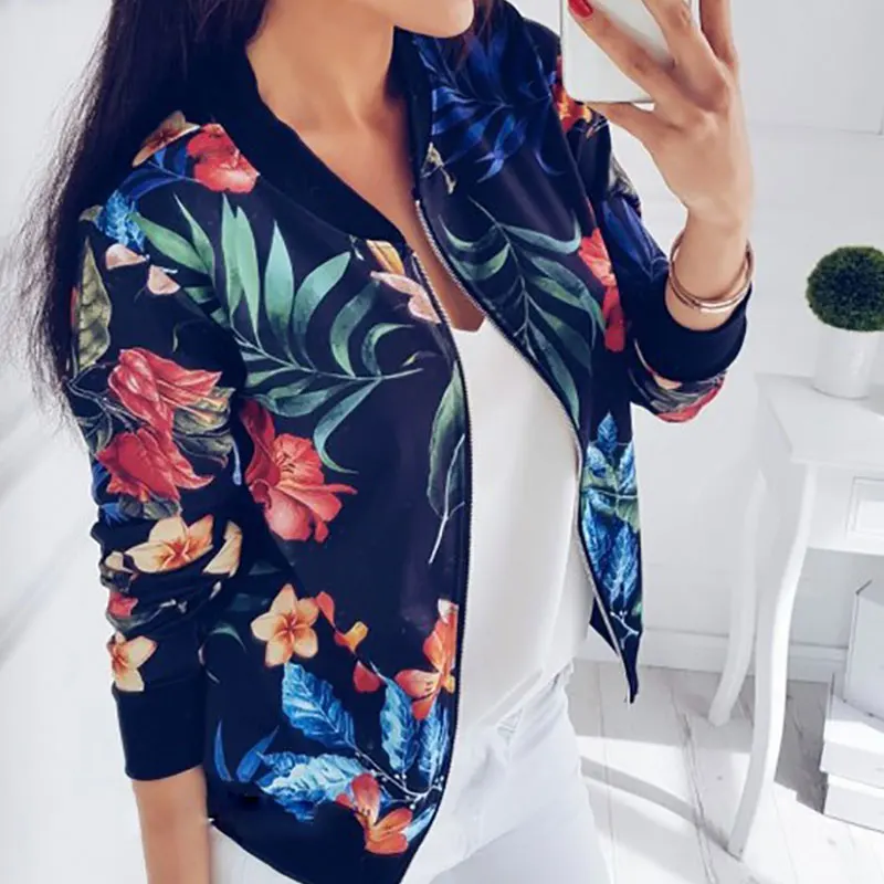 

Susi&Rita S-5XL Plus Size Floral Bomber Jacket Women Autumn Casual loose Coat 2019 Long Sleeve Basic Coat Vintage Ladies Jackets