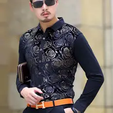 Мужская зимняя рубашка Мужская модная бархатная формальная рубашка осень зима теплая Толстая Цветочная печать флисовые рубашки Прямая