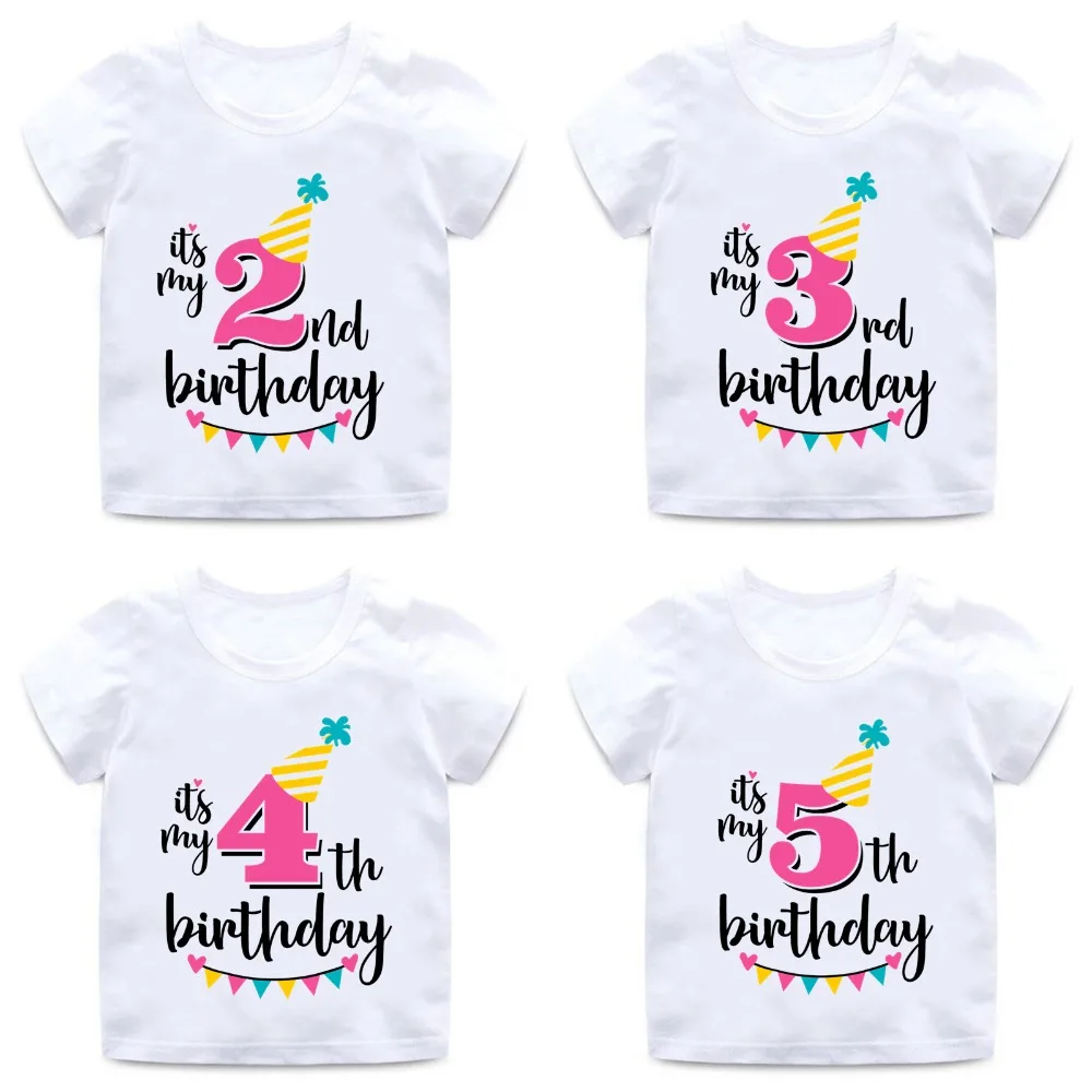 Футболка с надписью Happy Birthday Number 1 9 для девочек Милая летняя одежда малышей