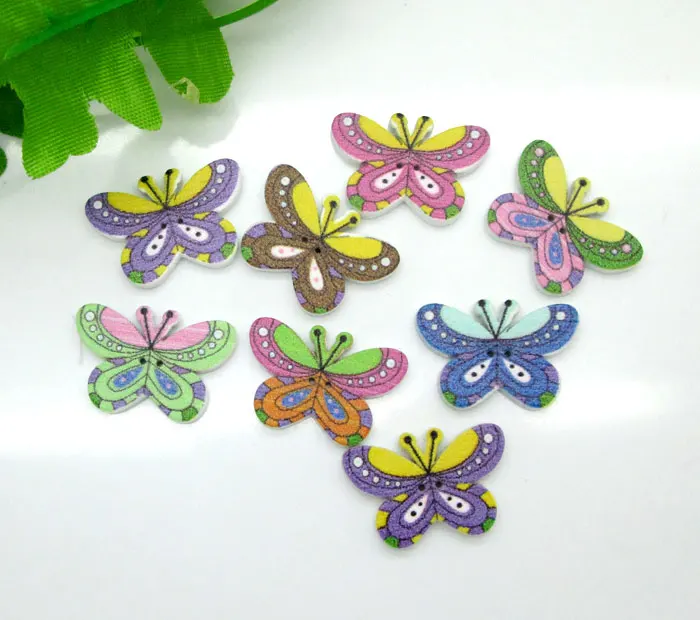

100Pcs Mixed Butterfly Wooden Buttons Flatback Cabochon Scrapbooking Crafts Wood Knopf Bouton Kawaii Decor Diy Accessories