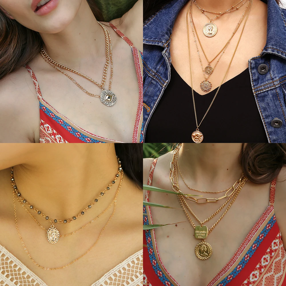 

Legenstar New Europe and America Popular Coins Necklace Multilayer Necklace For Women Coin Pendant Necklace Statement Jewelry
