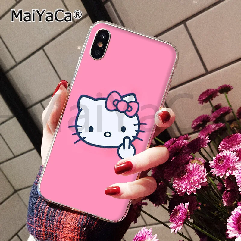 MaiYaCa милый розовый hello kitty черный ТПУ чехол для телефона чехол для iphone 11 pro 5Sx 6 7 7plus 8 8Plus X XS MAX XR - Цвет: A13