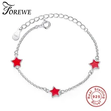 FOREWE Серебро 925 пробы браслет модная цепь со звеньями ювелирные изделия красной эмалью Звездный браслет для девочек Рождественский подарок