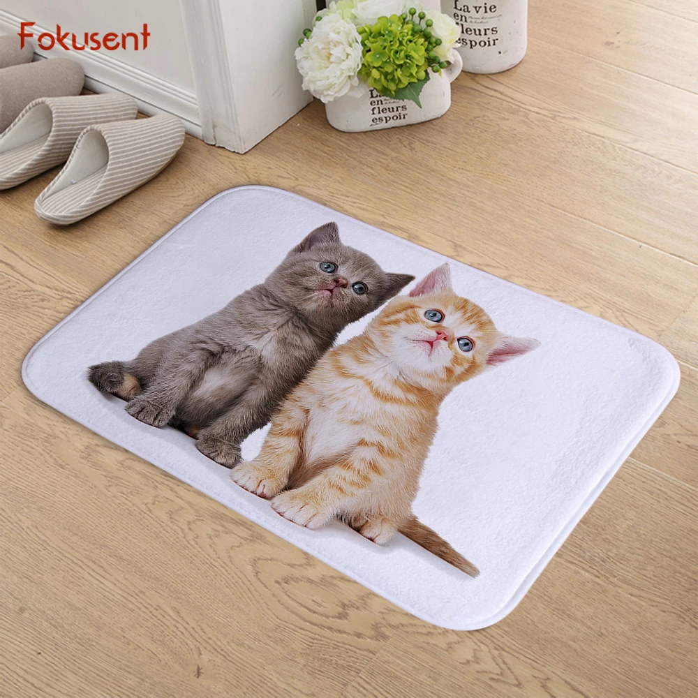 FOKUSENT Cute Animals Dog and Cat Flannel Door Mat Carpets Made Floor Mat for Bedroom Pet Home Decor photo