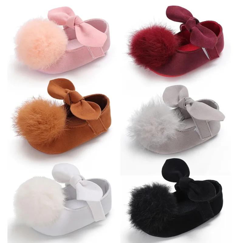 Baby Shoes Sweet Infant Toddler Prewalkers Girl Princess Hair Ball First Walkers Pram Crib Bebe Shoes Mary Jane