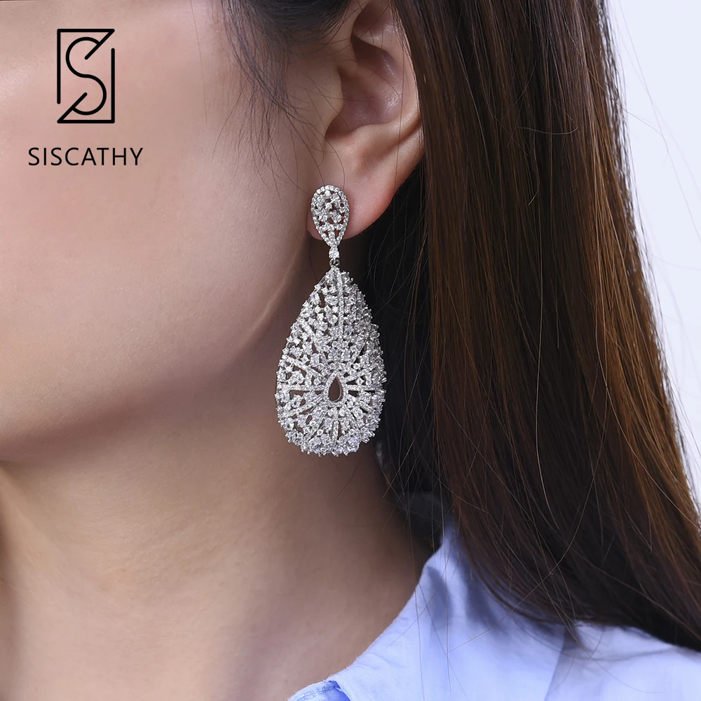 

SisCathy 28*62mm Luxury Waterdrop Silver Earrings AAA Cubic Zirconia African Drop Dangle Earrings For Women Fashion Jewelry 2019