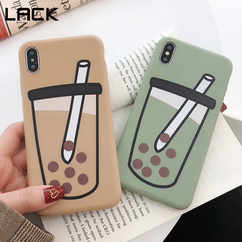 

LACK Cute Bubble tea Matte phone case for iphone XR XS Max Cases For iPhone X 6 6S 7 8 Plus Soft TPU silicon Funny back cover
