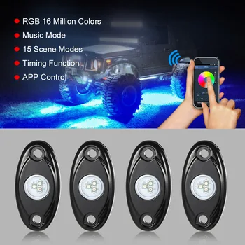 

4pcs 12V RGB LED Rock Lights Wireless Controlled Music Flashing IP67 Waterproof for Jeep Off Road SUV Truck