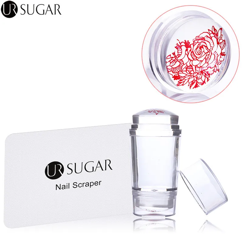 

UR SUGAR Clear Jelly Nail Stamper with Matte Scraper Double Head Silicone Stamper with Cap Manicure Nail Art Stamping Tool Set