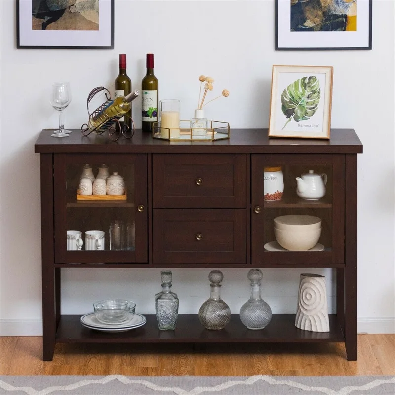 cheap Wooden Sideboard Side Cabinet TV Cabinet Brown Tv Stand With Adjustable Storage Shelf Home Living Room Furniture Cabinet HW60685