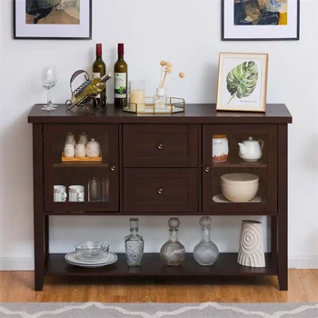 

Wooden Sideboard Side Cabinet TV Cabinet Brown Tv Stand With Adjustable Storage Shelf Home Living Room Furniture Cabinet HW60685