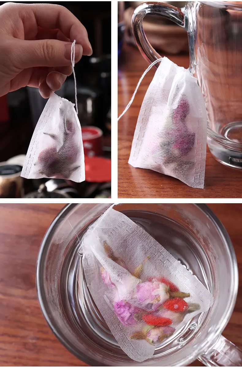100 шт./лот чайные пакетики 5,5x7 см пустые ароматизированные чайные пакетики со струной Heal Seal, фильтровальная бумага для травяной листовой чай Bolsas de te