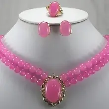 Покрытием слово тонкой Роскошный розовый драгоценный камень кольцо серьги-гвоздики Цепочки и ожерелья с подвесками набор Чокеры Оптом комплекты украшений для женщин в стиле аниме