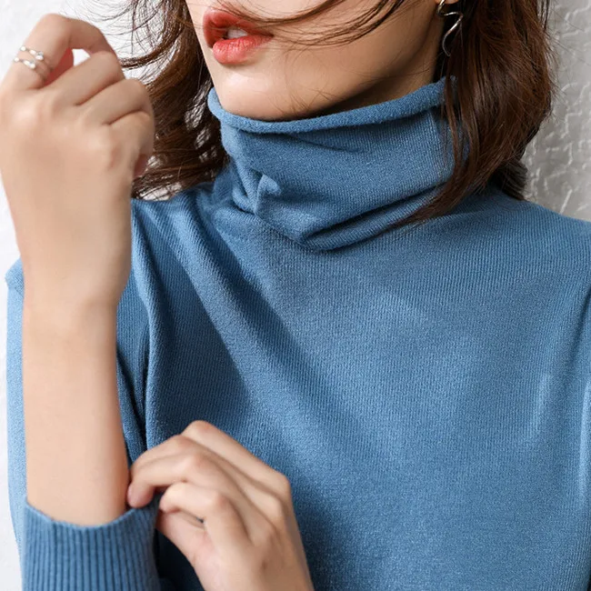 Cashmere sweater woman fashion women turtleneck cashmere sweater women knitted pullover women sweater Casual tops M-XXXL - Цвет: Haze blue