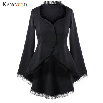 

KANCOOLD coats Women Casual Long Sleeve Lace Panel Buttons Asymmetric Coat Slim Fit new woman coats and jackets 2019JUL22
