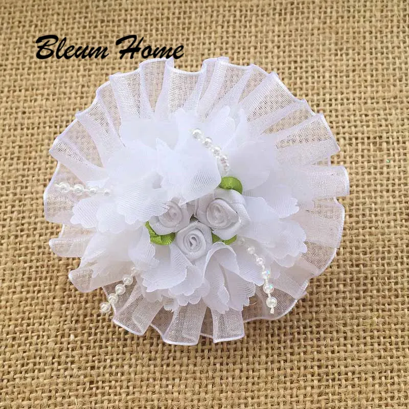 

Bleum Home 2pcs Russian students present flowers white scrunchy children hair kids handmade rubber band Accessories headwear