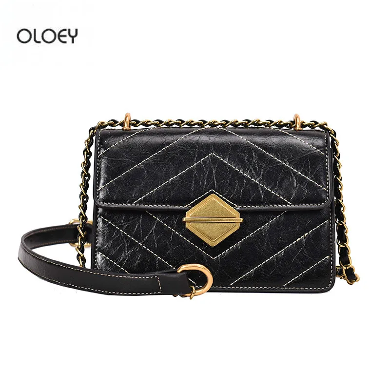 

OLOEY Women's Bag Chain Shoulder Crossbody Bag Retro Shoulder Strap Square Pouch Embroidered PU Leather High Quality Tote Bag