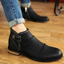 Mode Plus Samt Retro Runde Kappe Martin Stiefel Schneidet Männer Stiefel High Top Schnalle Zip Gefaltete baumwolle gefütterte schuhe