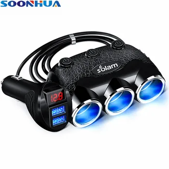 

SOONHUA Cigarette Lighter Socket Car Charger 3.1A Dual USB Port Adapter With Voltage Display For Mobile Phone Tablet Digital DV