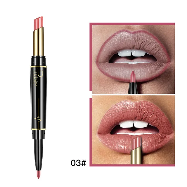 Pudaier 16 Colors Double-Head Matte Lipstick Lipliner Mat Lips Stick Liner Sexy Nude Red Lip Pencil Long Lasting Makeup Cosmetic - Цвет: 03