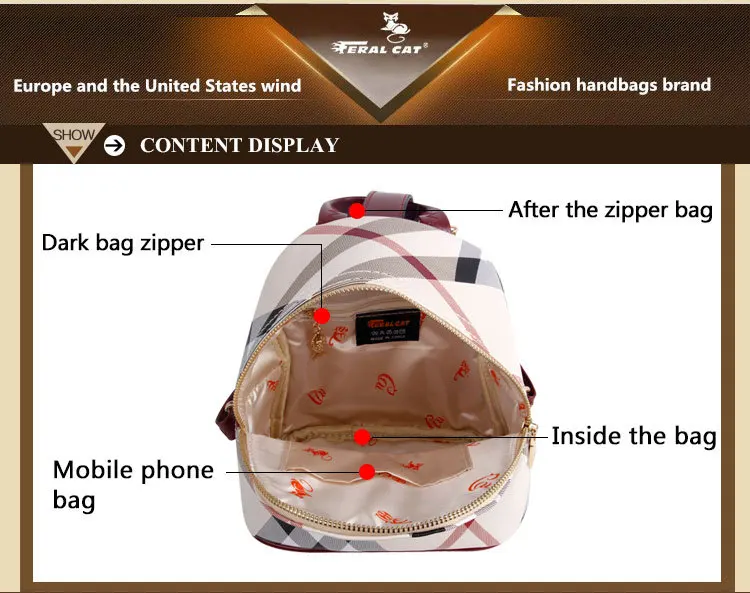 FERAL CAT Womens Backpacks Leisure Shoulder Bag Backpack Ladies66