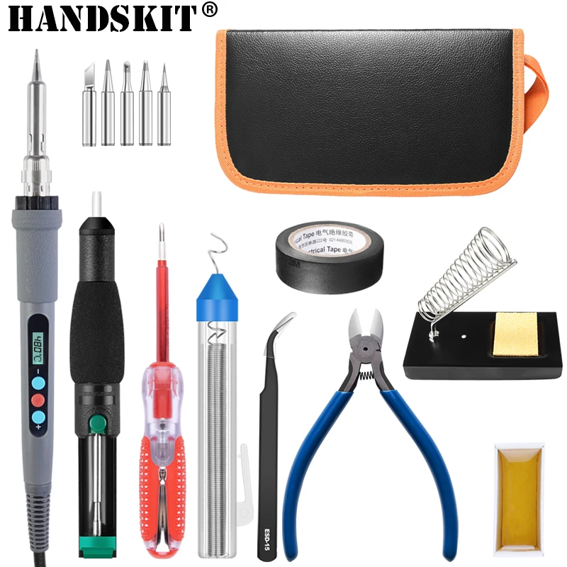 

110V/220V 60W/90W Digital LCD Adjustable Electric Soldering Iron Welding Pumb Desoldering Iron Kit 900m Tip Cutter Repair Kit