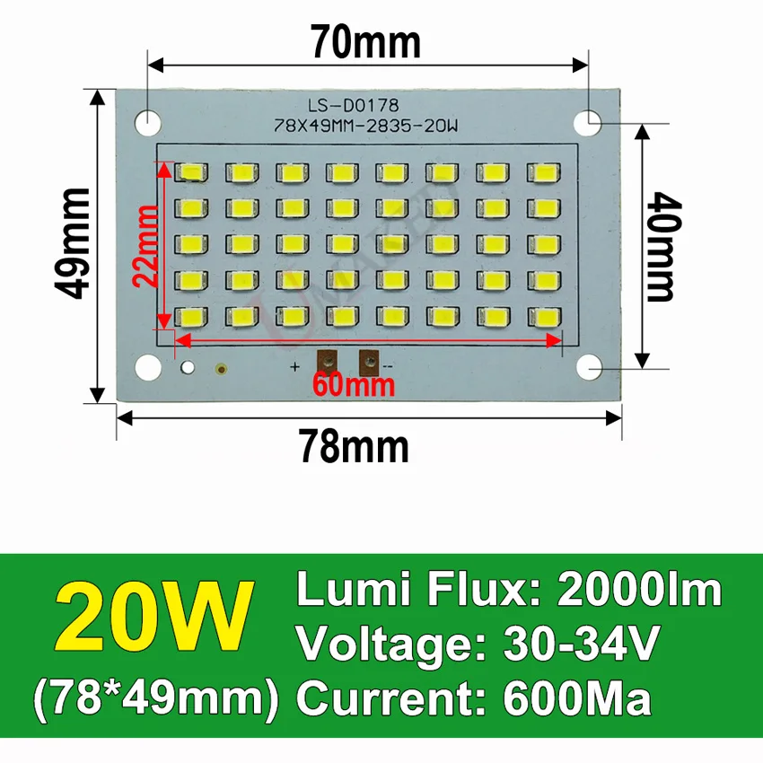 Полностью мощный светодиодный прожектор PCB 20 Вт 30 Вт 50 Вт 100 Вт 150 Вт SMD2835 светодиодный PCB плата, светодиодный источник освещения для Светодиодный прожектор - Испускаемый цвет: 20W 78x49mm