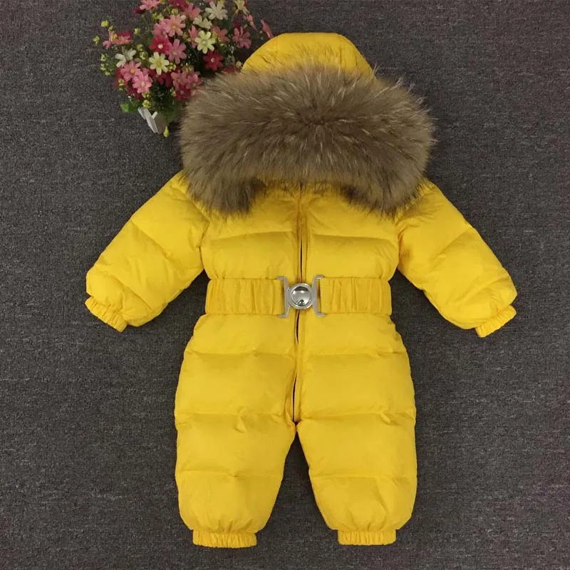 Детские комбинезоны для русской зимы-30 градусов, зимний толстый костюм для мальчиков, теплый зимний комбинезон для девочек, детский комбинезон, детская верхняя одежда, одежда для малышей - Цвет: yellow Raccoon