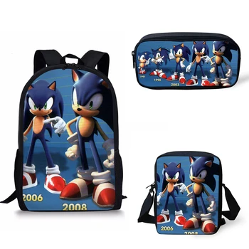 

Anime Sonic Print School Backpack For Girls Boys Cartoon Animal Hedgehog Orthopedic Backpacks For Children Book Bag 3Pcs/set