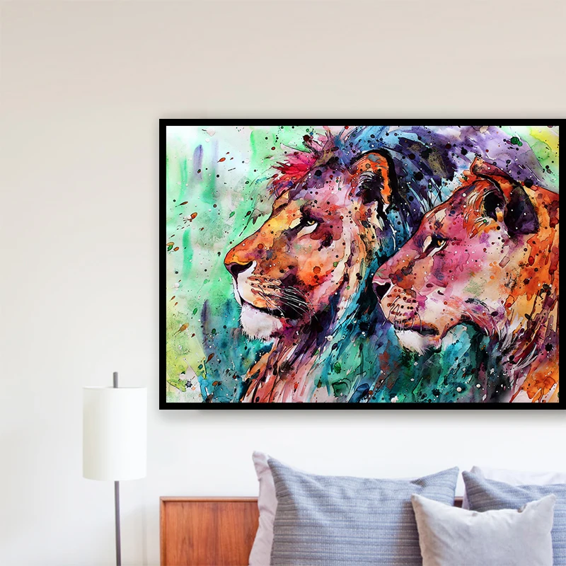 

Watercolor Lion Canvas Art Print Poster, Wall Picture for Living Room Decoration, Home Decor Painting