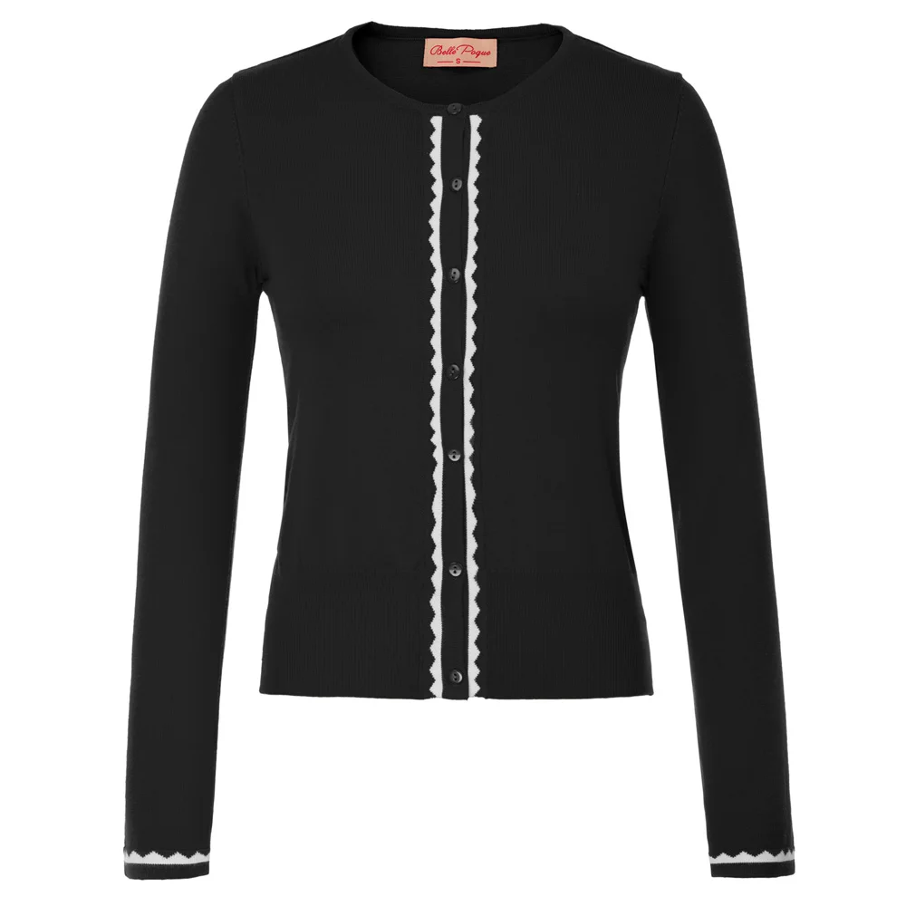 Black Belle Poque Женский Повседневный вязаный кардиган с длинными рукавами, свитер, куртка, верхняя одежда, трикотажная одежда с круглым вырезом - Цвет: Black