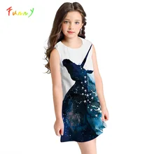 Платье с единорогом костюм принцессы для девочек милое платье с принтом лошади и кошки Fille, мини-платья трапециевидной формы для девочек, одежда для детей возрастом 8, 10, 12 лет